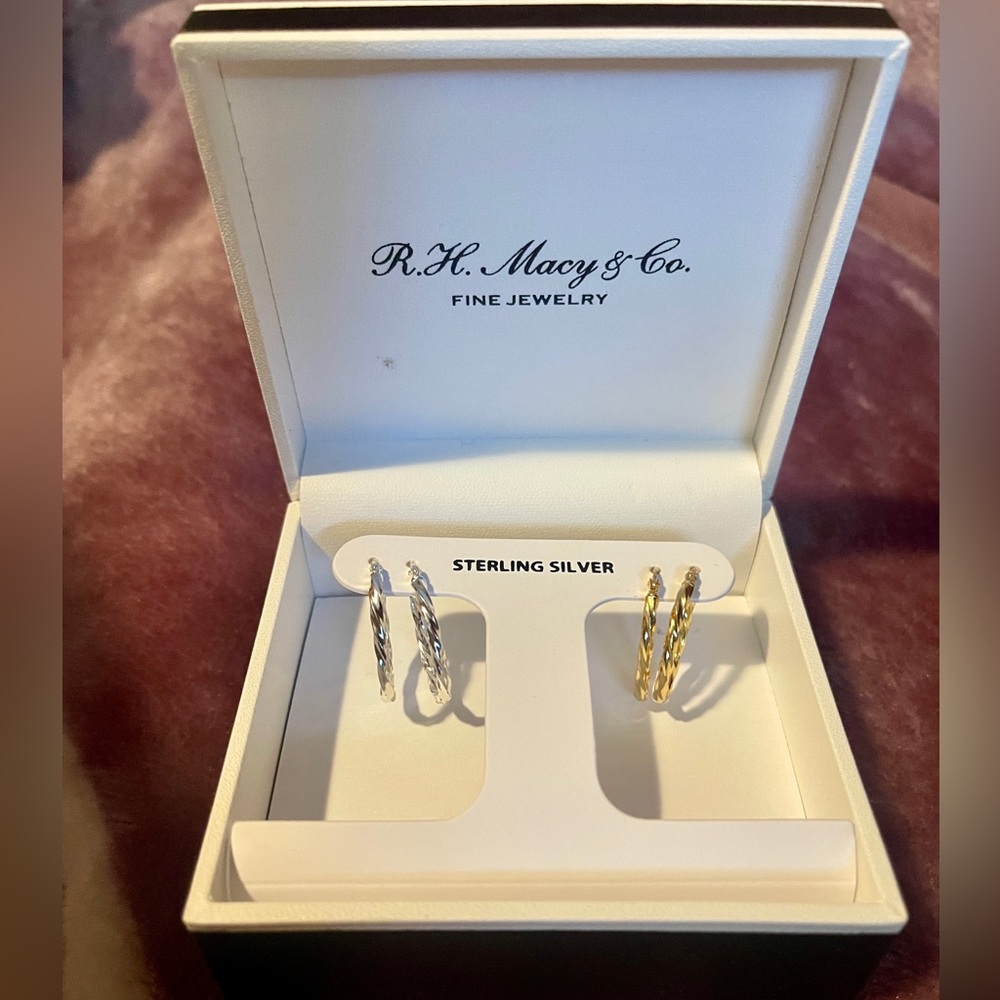 R.H. Macy & Co. 2-Piece Sterling Silver Hoop Earrings Set | Silver & Gold Tone